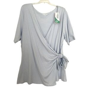 Women's Elbow Sleeve Lightweight Jersey Side Tie Blouse Size 1X